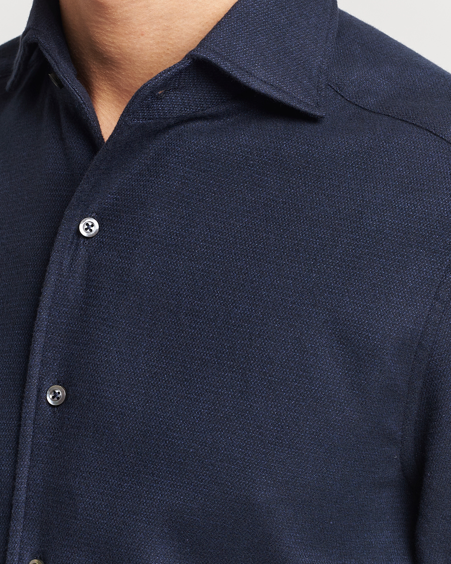 Uomini | Camicie | Stenströms | Slimline Micro Structure Flannel Shirt Navy