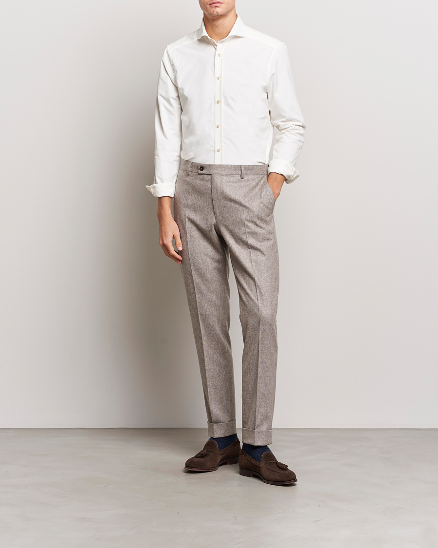 Uomini | Camicie | Stenströms | Slimline Cut Away Corduroy Shirt White