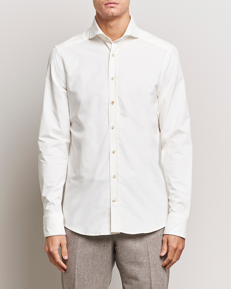 Uomini | Camicie | Stenströms | Slimline Cut Away Corduroy Shirt White