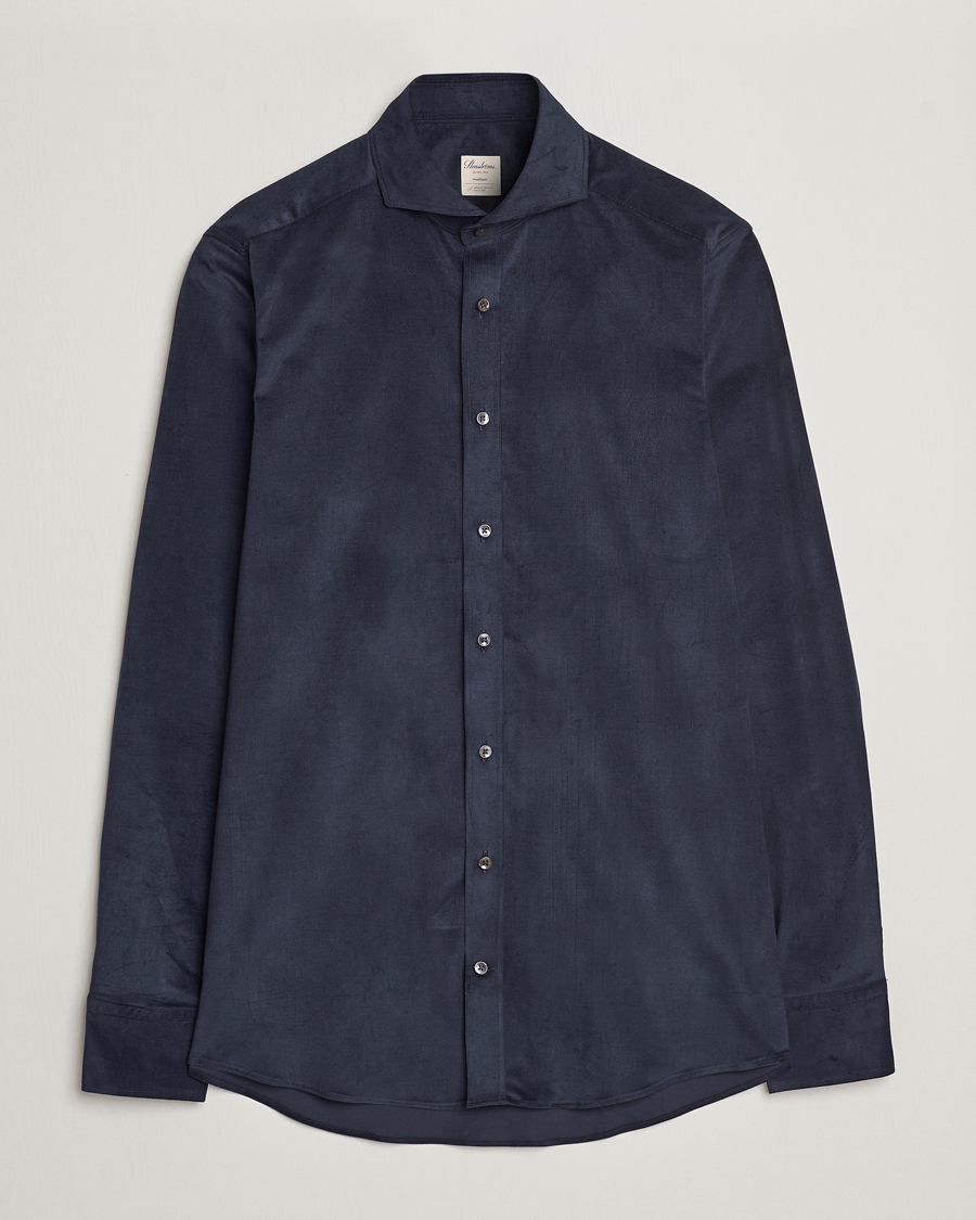 Uomini | Camicie | Stenströms | Slimline Cut Away Corduroy Shirt Navy