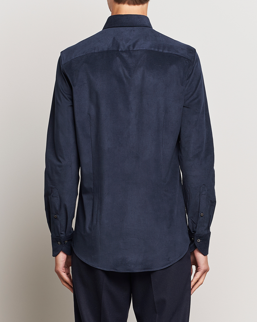 Uomini | Camicie | Stenströms | Slimline Cut Away Corduroy Shirt Navy