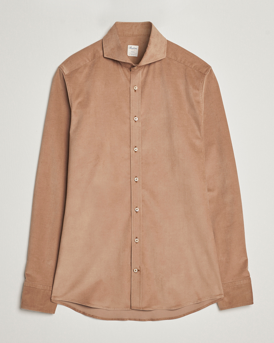 Uomini | Camicie | Stenströms | Slimline Cut Away Corduroy Shirt Camel