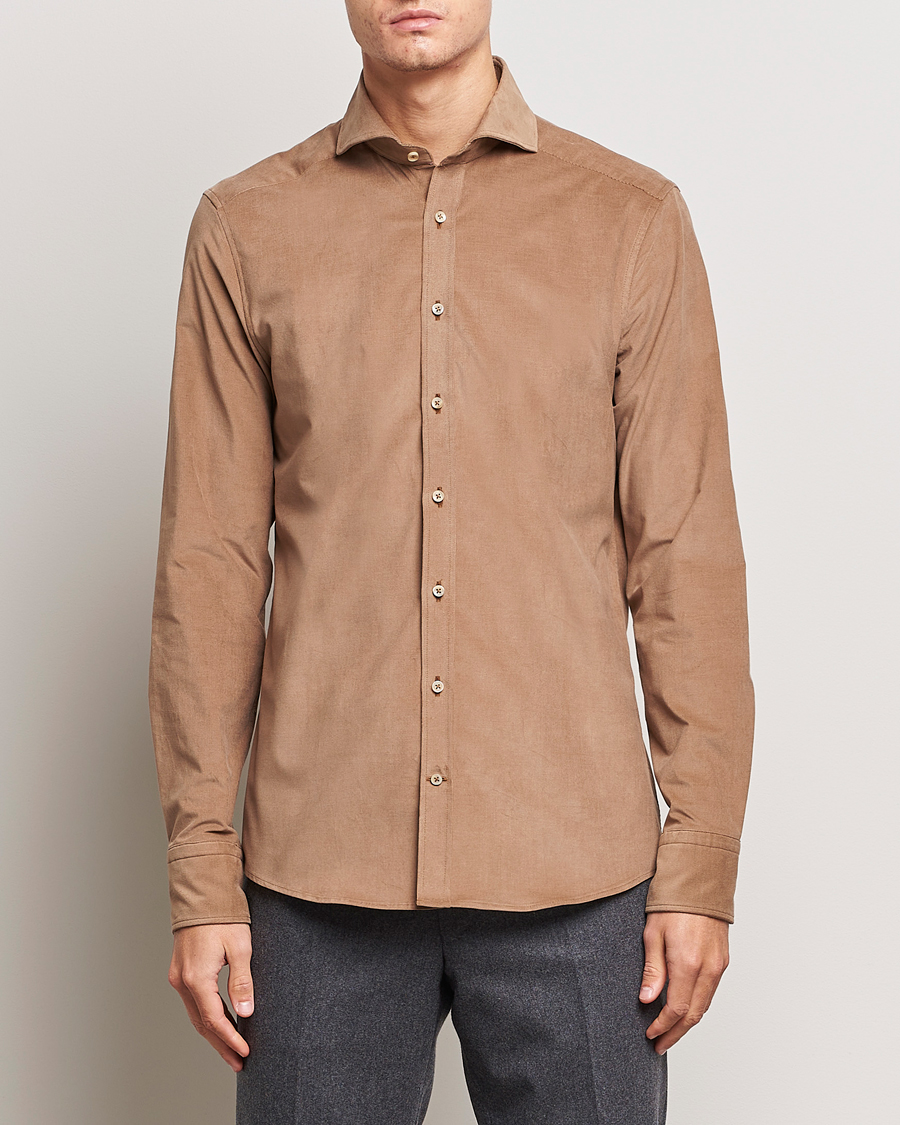 Uomini | Camicie | Stenströms | Slimline Cut Away Corduroy Shirt Camel