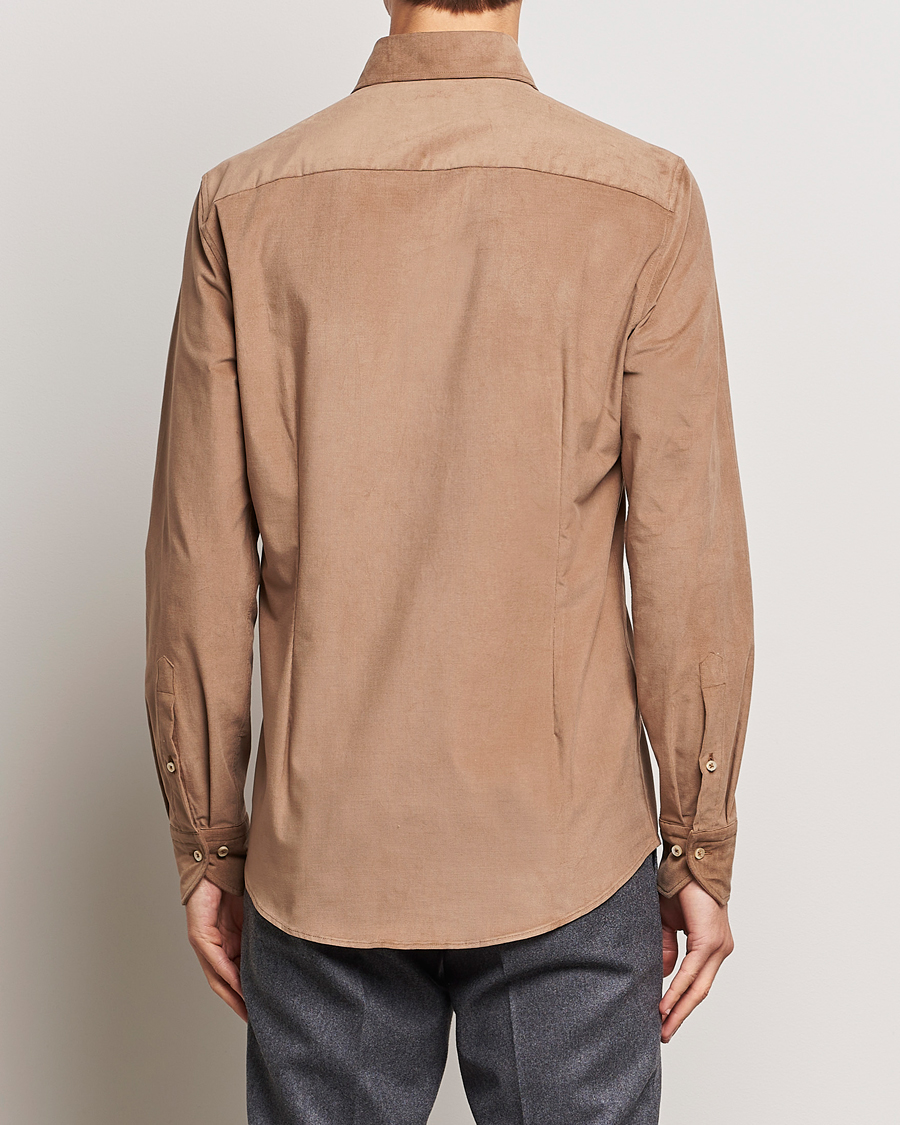 Uomini | Camicie | Stenströms | Slimline Cut Away Corduroy Shirt Camel