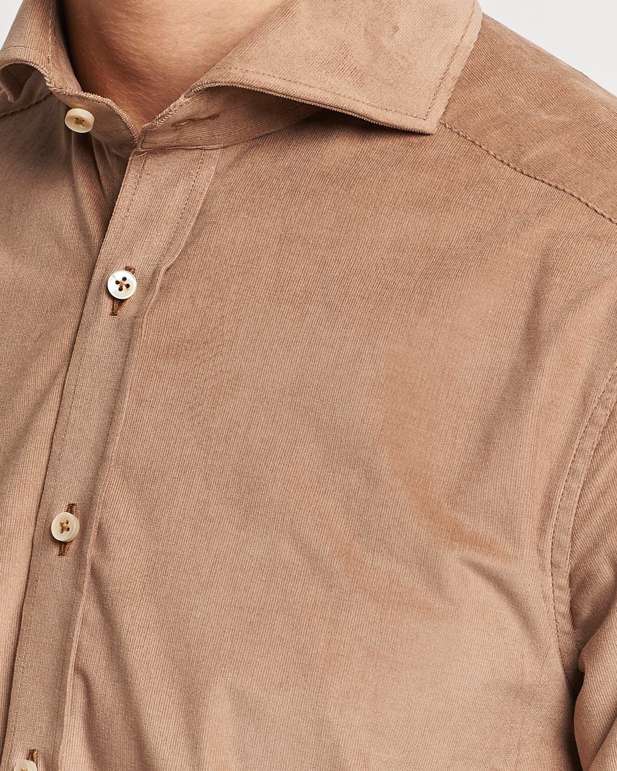 Uomini | Camicie | Stenströms | Slimline Cut Away Corduroy Shirt Camel