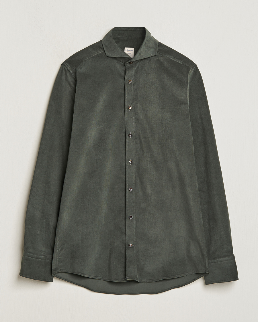 Uomini | Camicie | Stenströms | Slimline Cut Away Corduroy Shirt Dark Green