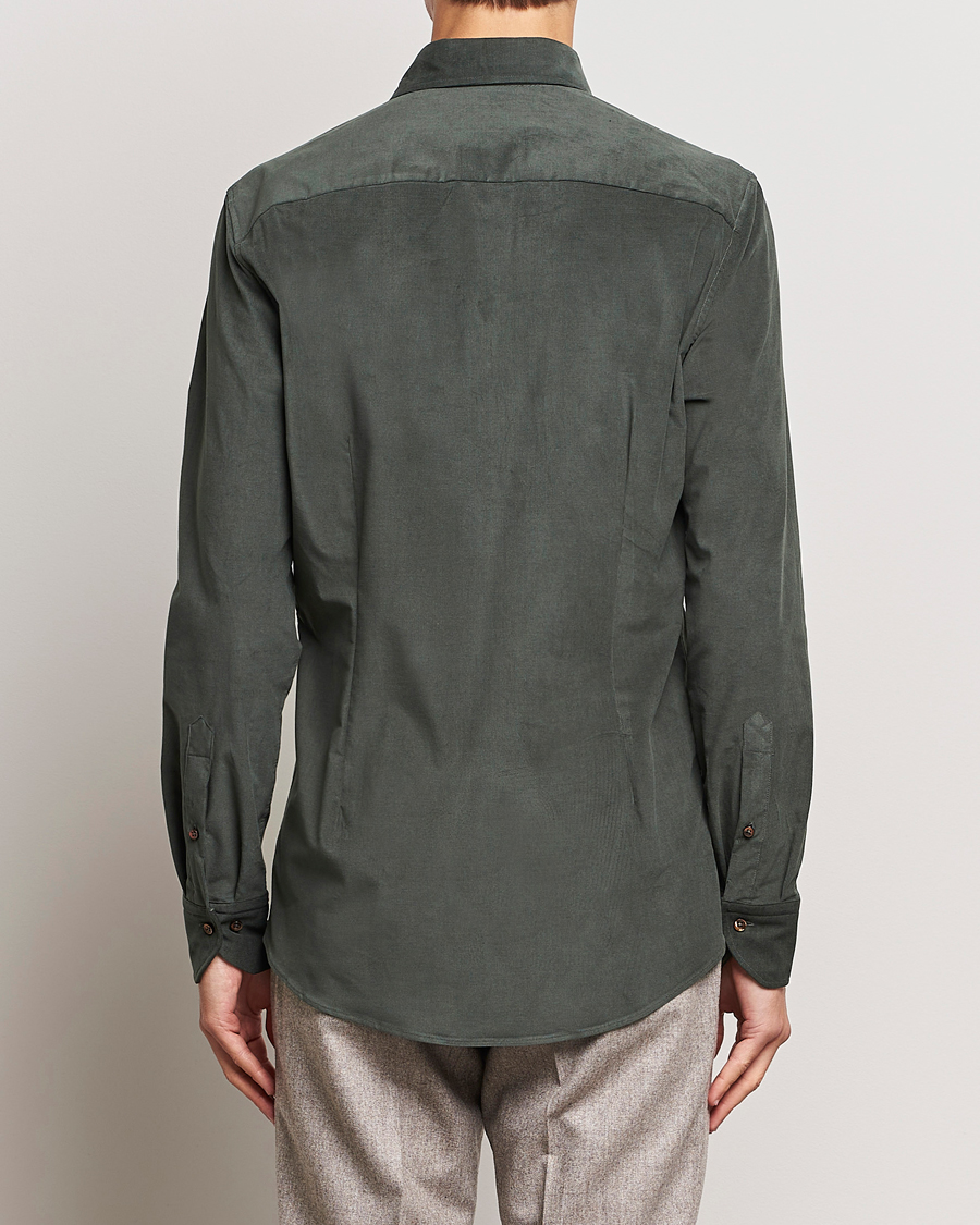Uomini | Camicie | Stenströms | Slimline Cut Away Corduroy Shirt Dark Green