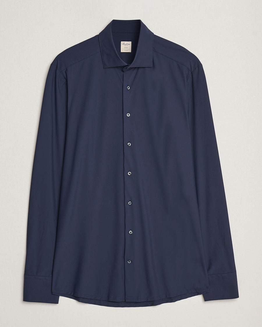 Uomini | Camicie | Stenströms | Slimline Cut Away 4-Way Stretch Shirt Navy