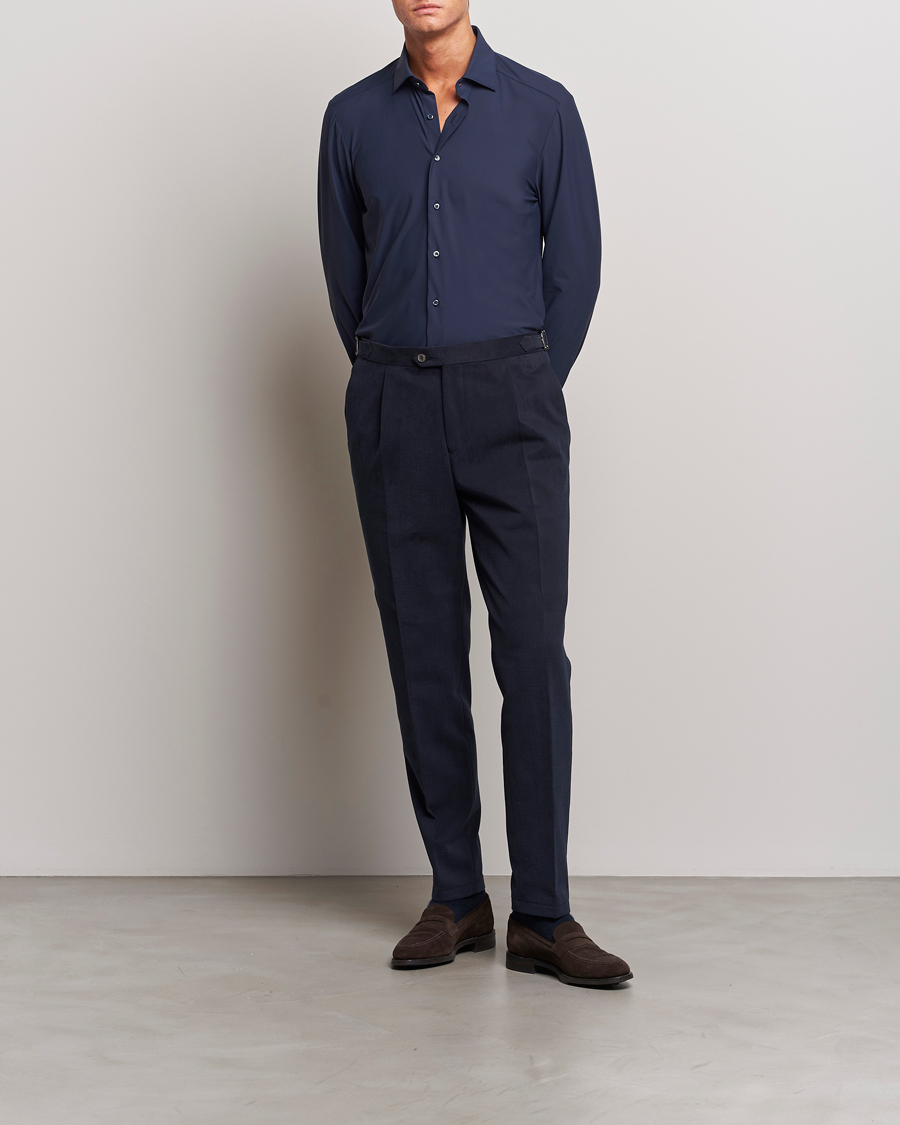 Uomini | Camicie | Stenströms | Slimline Cut Away 4-Way Stretch Shirt Navy