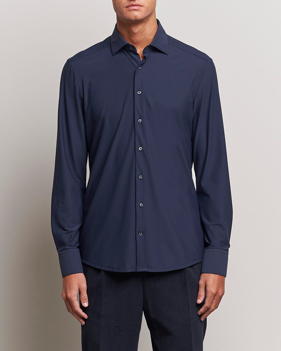 Uomini | Camicie | Stenströms | Slimline Cut Away 4-Way Stretch Shirt Navy