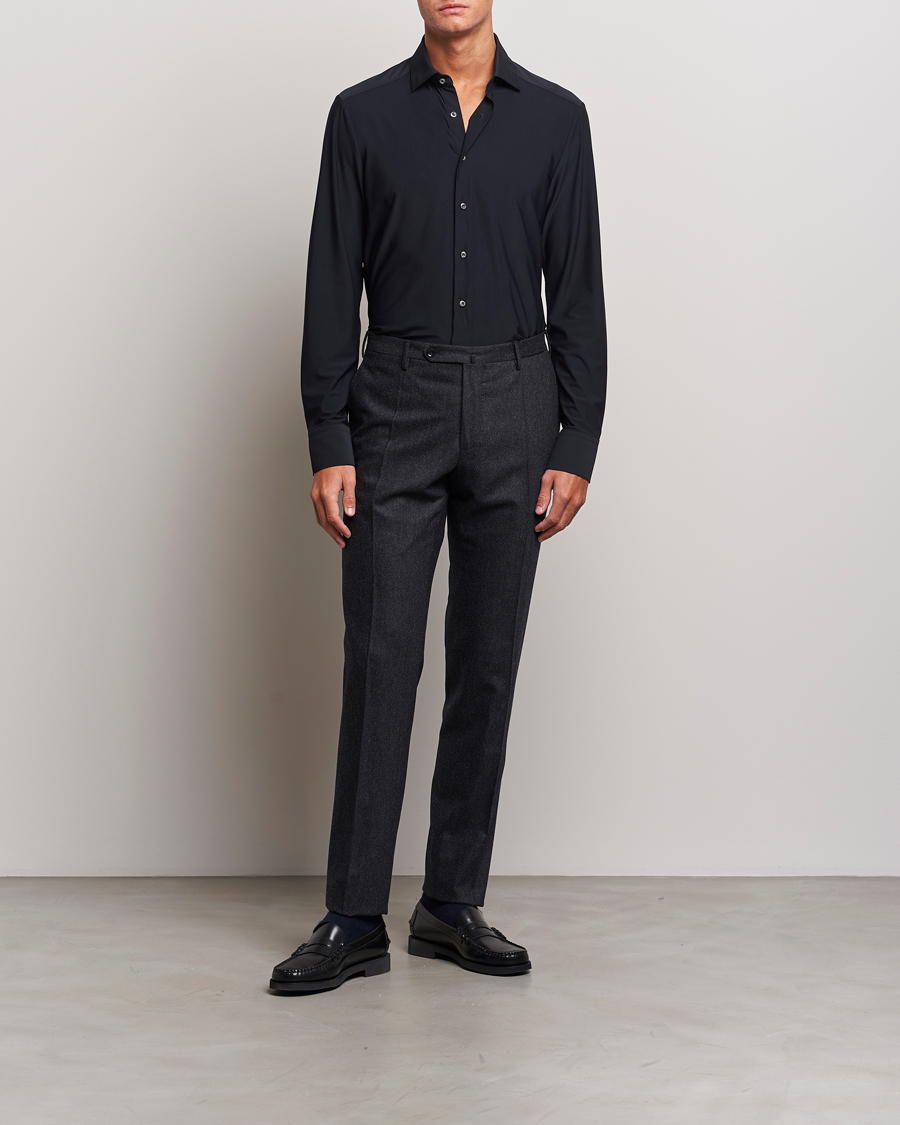 Uomini | Camicie | Stenströms | Slimline Cut Away 4-Way Stretch Shirt Black