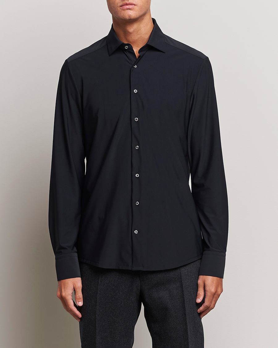 Uomini | Camicie | Stenströms | Slimline Cut Away 4-Way Stretch Shirt Black