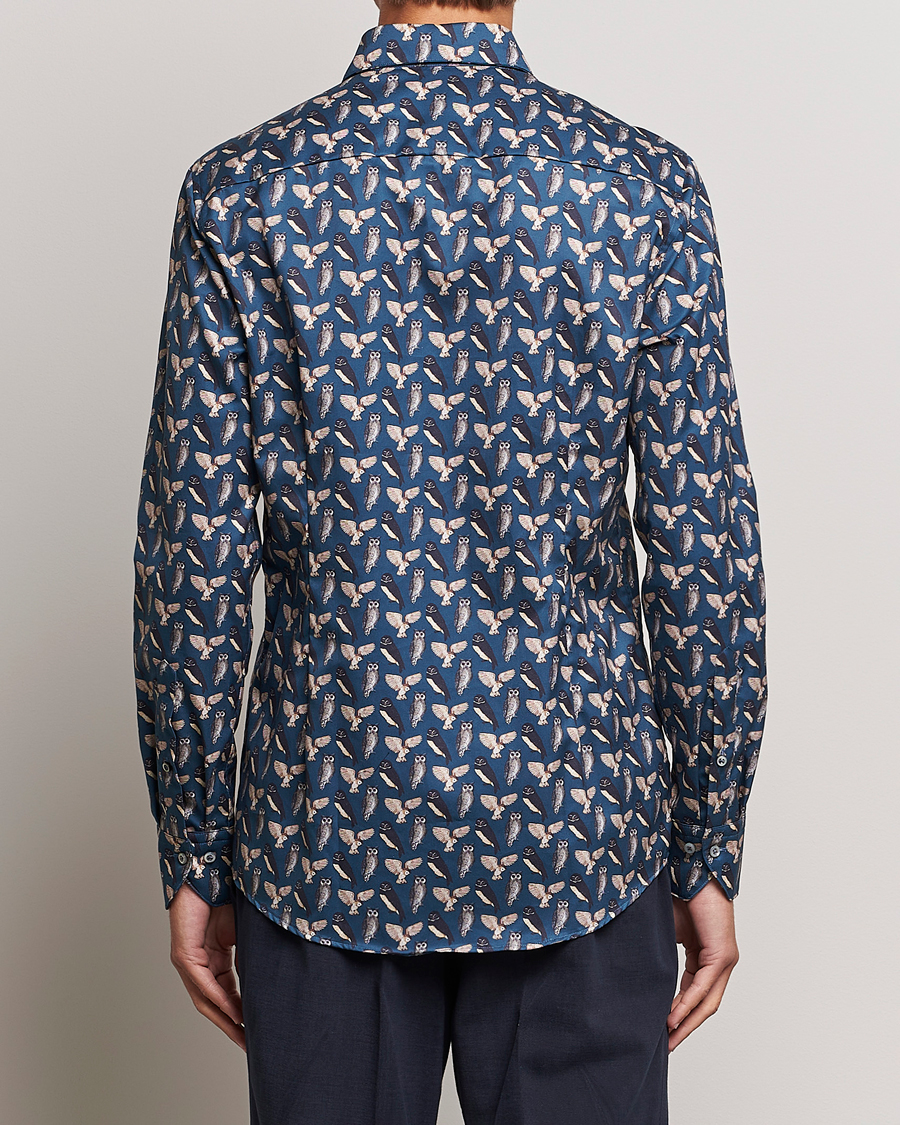 Uomini | Camicie | Stenströms | Slimline Owl Printed Cut Away Shirt Blue
