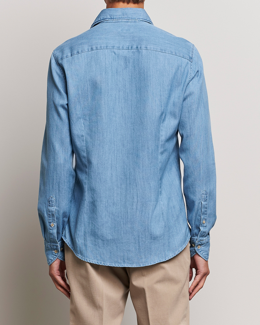 Uomini | Camicie | Stenströms | Slimline One Piece Collar Denim Shirt Light Blue