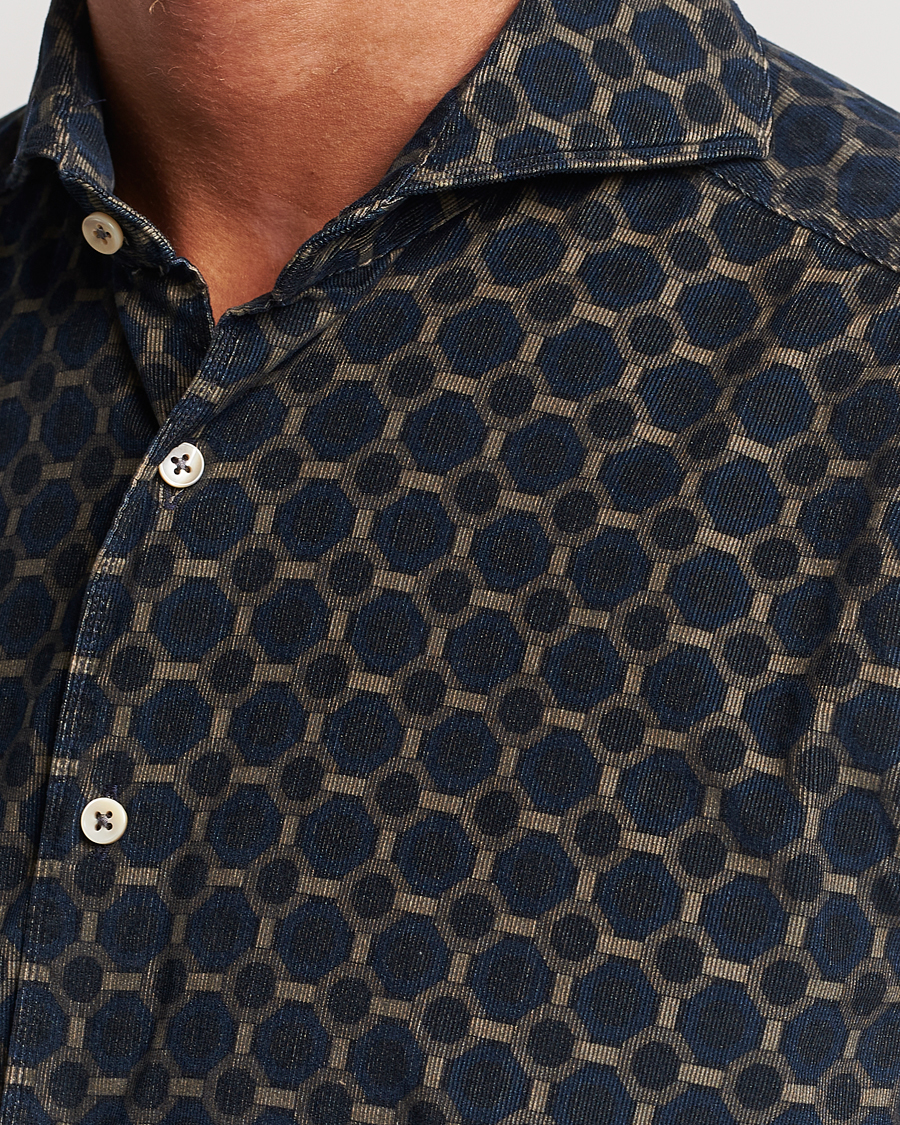 Uomini | Camicie | Stenströms | Slimline Babycord Printed Cut Away Shirt Navy