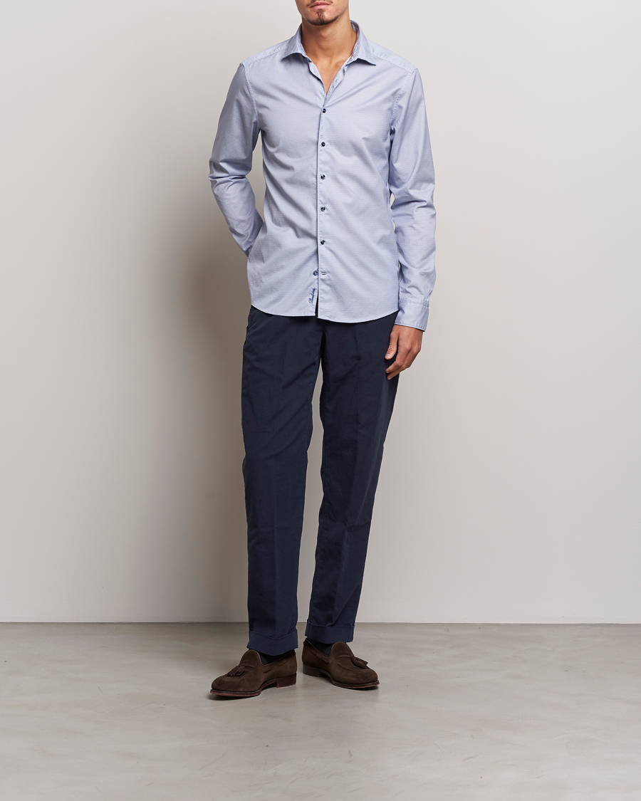 Uomini | Camicie | Stenströms | Slimline Micro Print Cut Away Shirt Blue