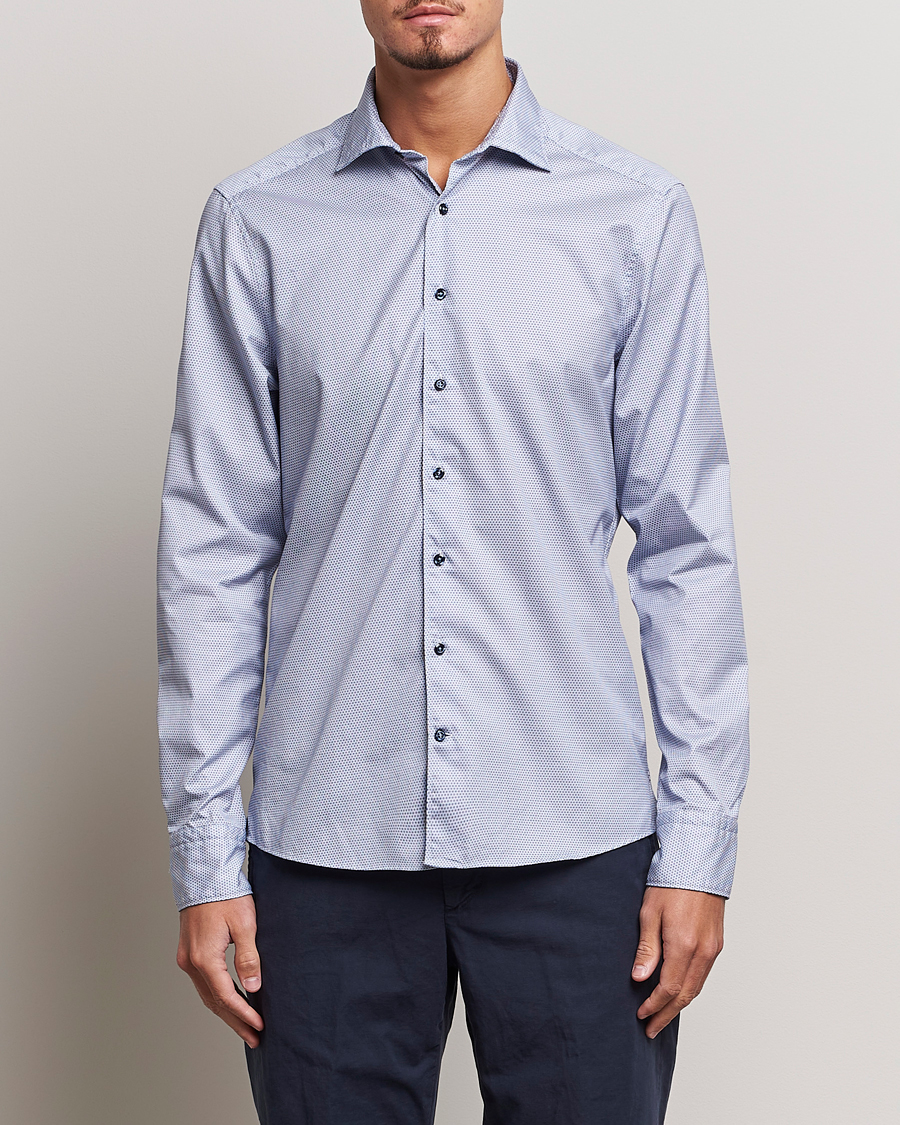 Uomini | Camicie | Stenströms | Slimline Micro Print Cut Away Shirt Blue