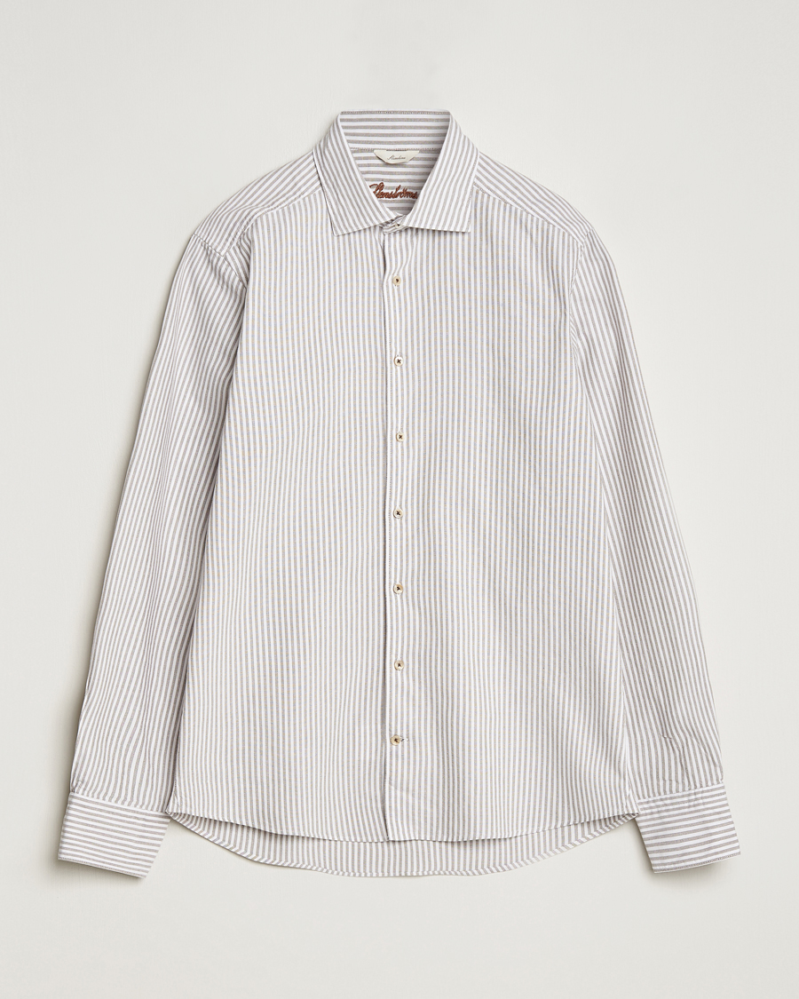 Uomini | Camicie | Stenströms | Slimline Striped Cut Away Oxford Shirt Brown