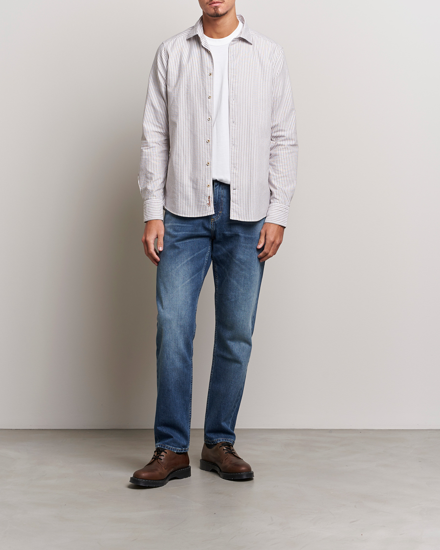 Uomini | Camicie | Stenströms | Slimline Striped Cut Away Oxford Shirt Brown