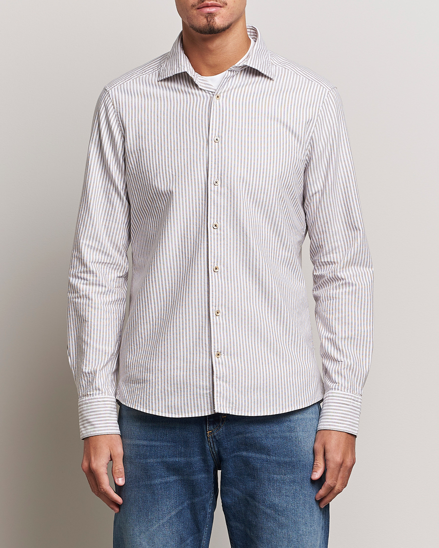 Uomini | Camicie | Stenströms | Slimline Striped Cut Away Oxford Shirt Brown