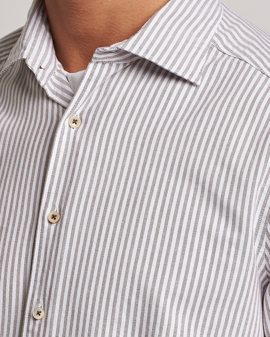 Uomini | Camicie | Stenströms | Slimline Striped Cut Away Oxford Shirt Brown