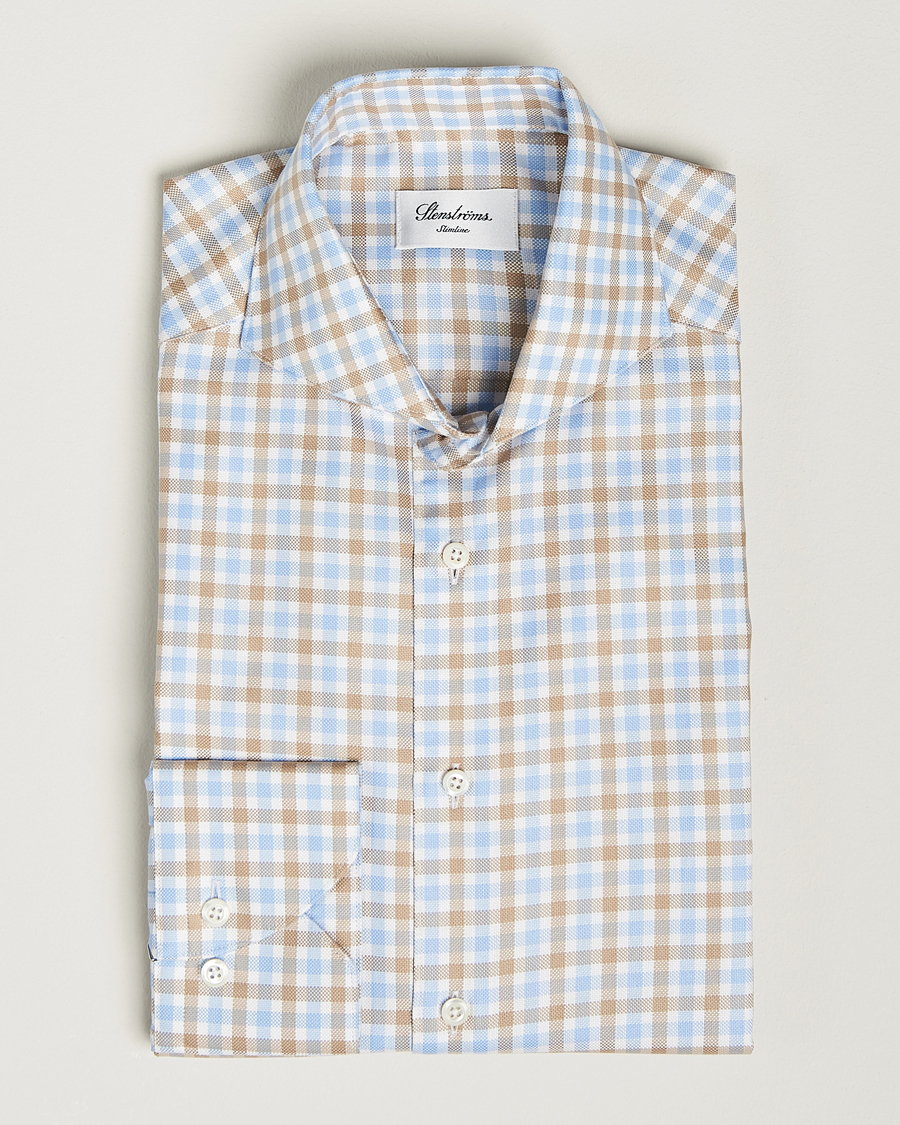 Uomini | Camicie | Stenströms | Slimline Checked Royal Oxford Shirt Beige/Blue