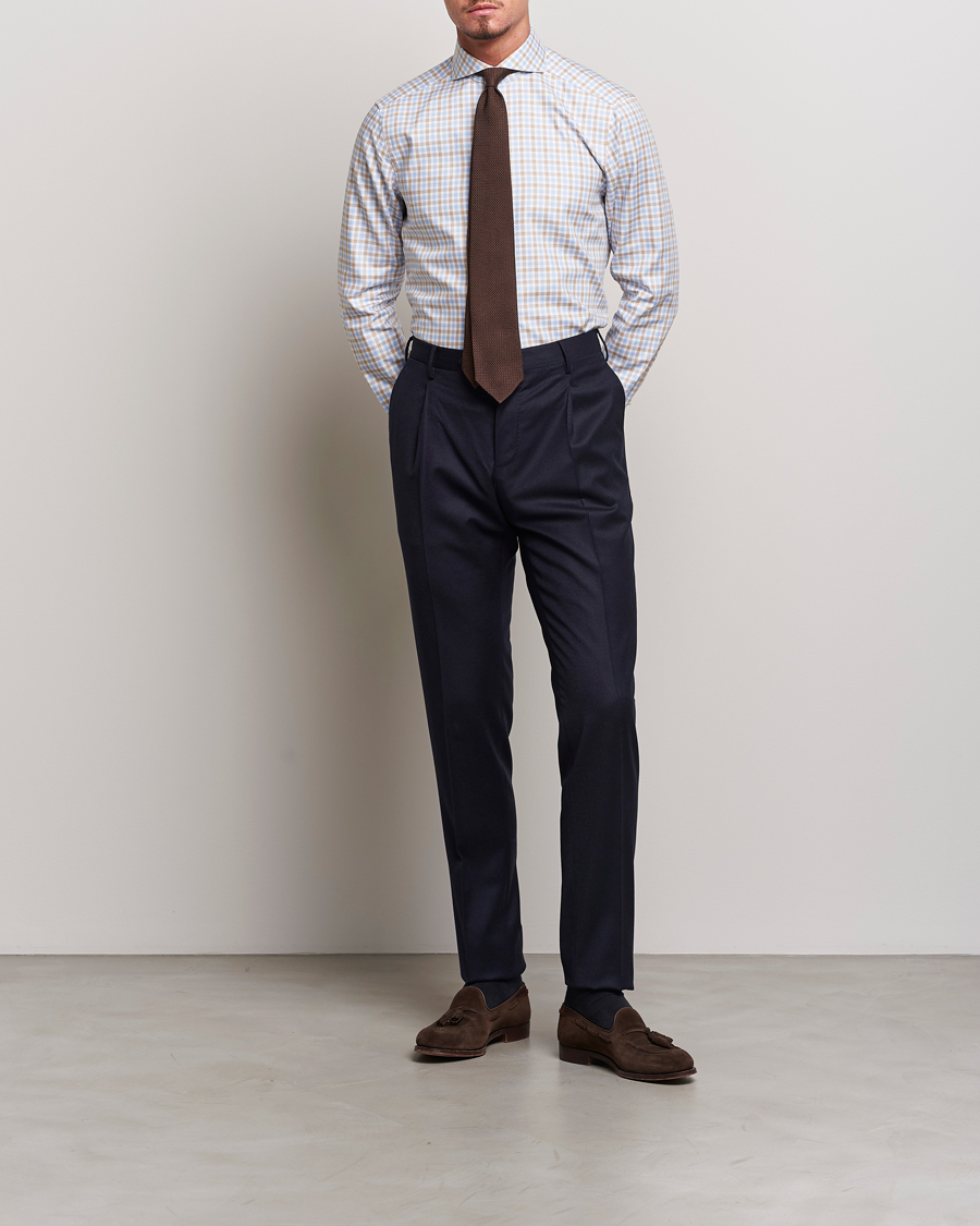 Uomini | Camicie | Stenströms | Slimline Checked Royal Oxford Shirt Beige/Blue