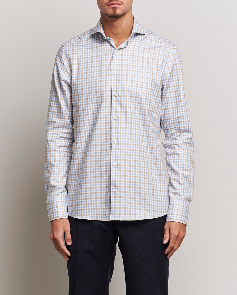 Uomini | Camicie | Stenströms | Slimline Checked Royal Oxford Shirt Beige/Blue