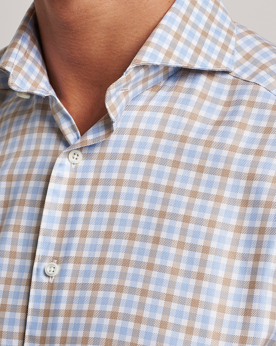 Uomini | Camicie | Stenströms | Slimline Checked Royal Oxford Shirt Beige/Blue