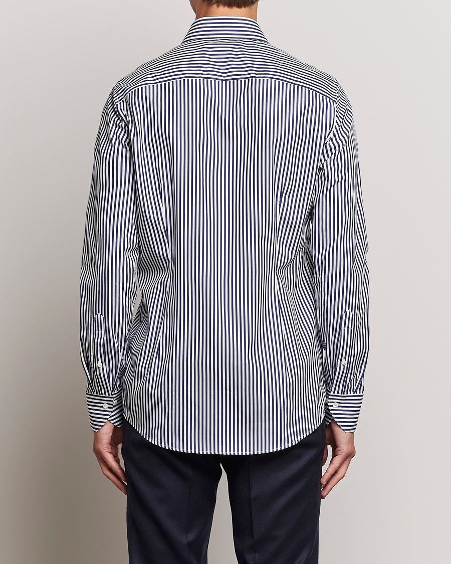 Uomini | Camicie | Stenströms | Slimline Striped Popline Cut Away Shirt Navy