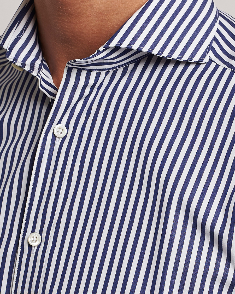 Uomini | Camicie | Stenströms | Slimline Striped Popline Cut Away Shirt Navy