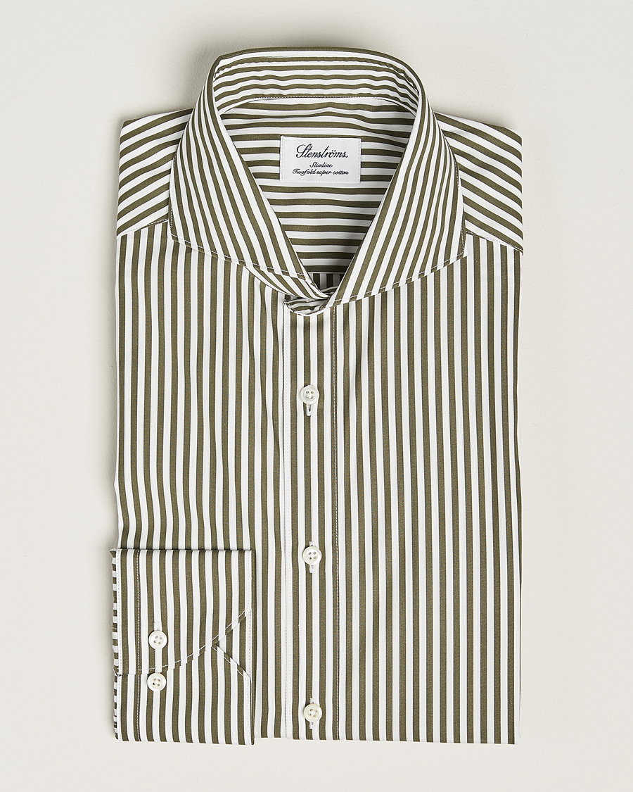 Uomini | Camicie | Stenströms | Slimline Striped Popline Cut Away Shirt Green