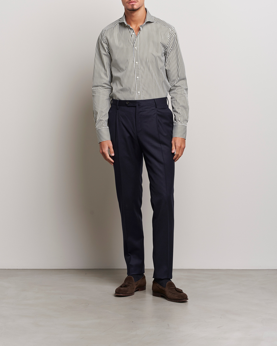 Uomini | Camicie | Stenströms | Slimline Striped Popline Cut Away Shirt Green
