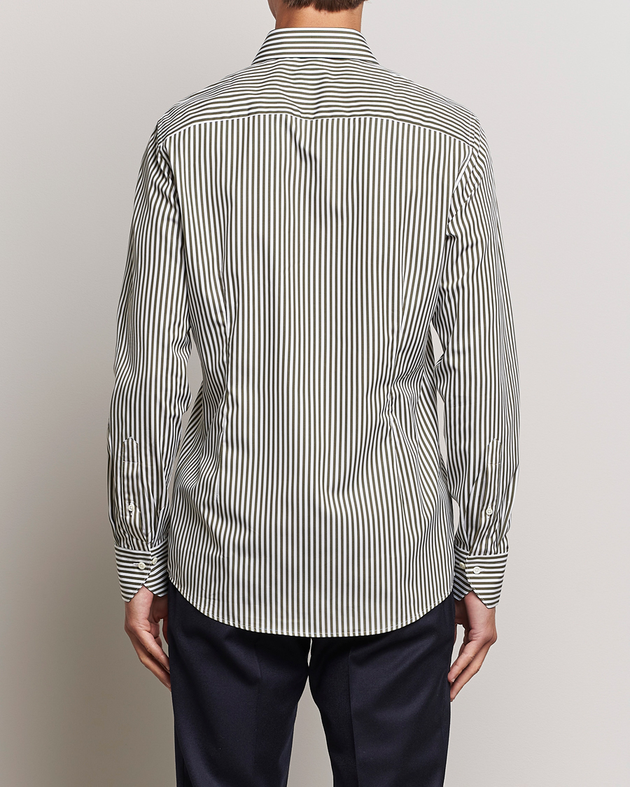 Uomini | Camicie | Stenströms | Slimline Striped Popline Cut Away Shirt Green