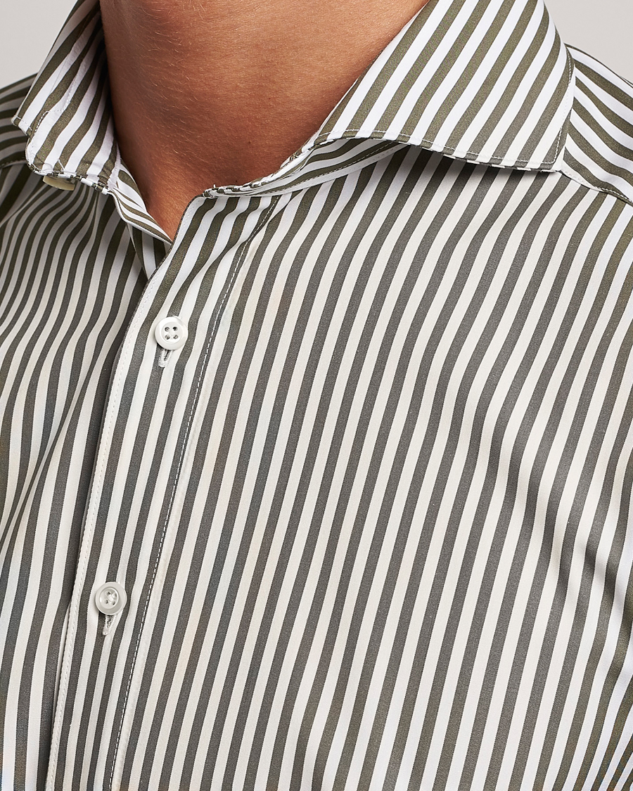 Uomini | Camicie | Stenströms | Slimline Striped Popline Cut Away Shirt Green