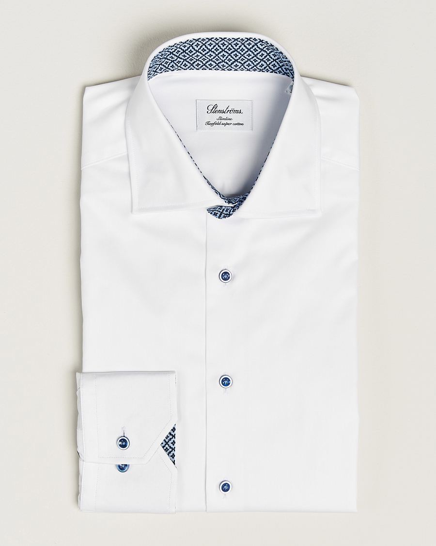 Uomini | Camicie | Stenströms | Slimline Contrast Cut Away Shirt White