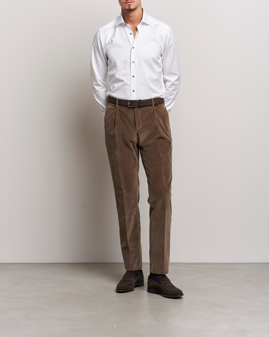 Uomini | Camicie | Stenströms | Slimline Contrast Cut Away Shirt White