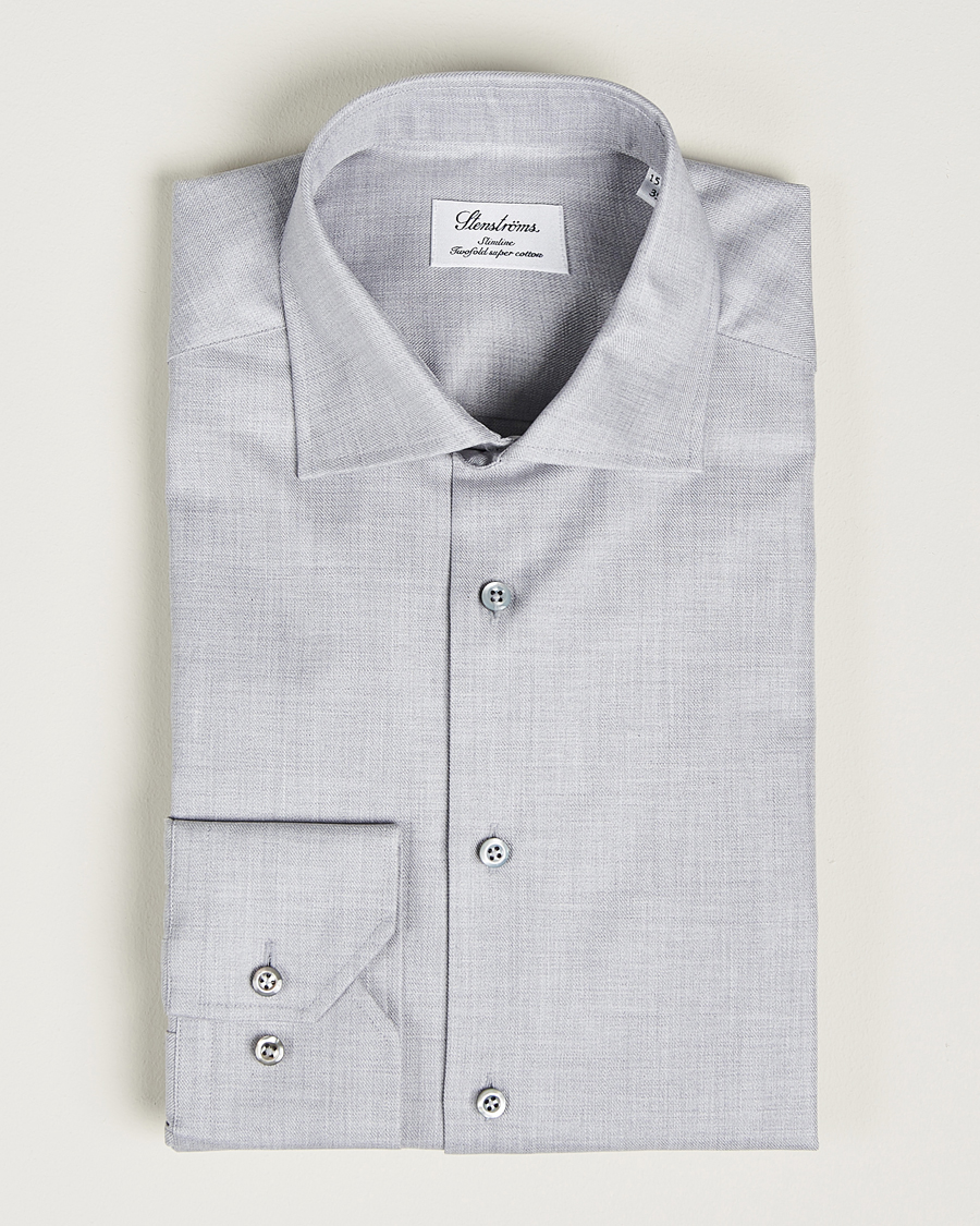 Uomini | Camicie | Stenströms | Slimline Two Fold Melange Cut Away Shirt Grey