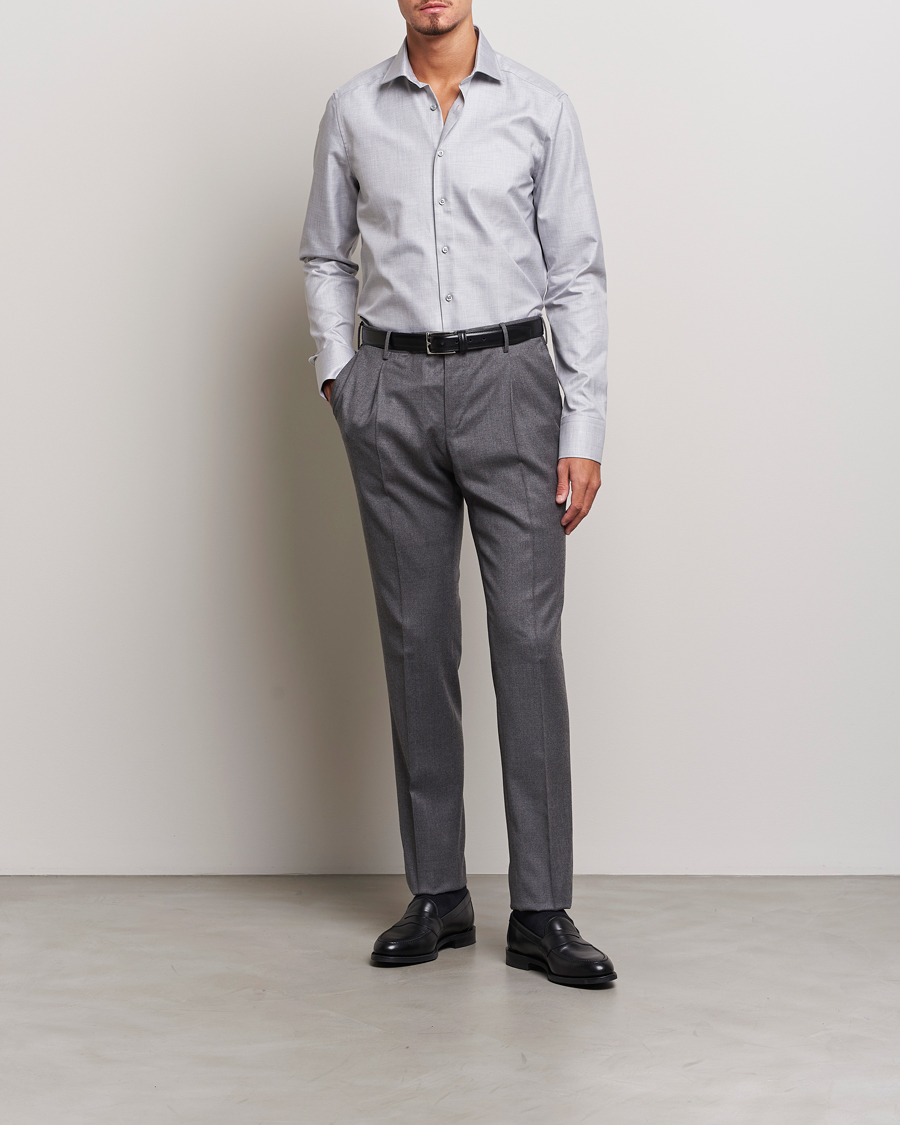Uomini | Camicie | Stenströms | Slimline Two Fold Melange Cut Away Shirt Grey