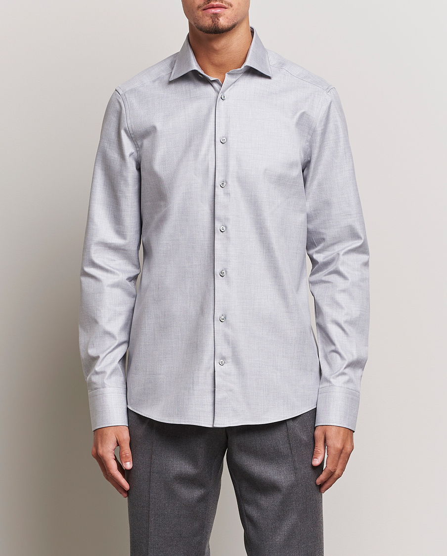 Uomini | Camicie | Stenströms | Slimline Two Fold Melange Cut Away Shirt Grey