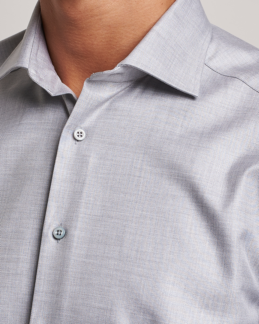 Uomini | Camicie | Stenströms | Slimline Two Fold Melange Cut Away Shirt Grey