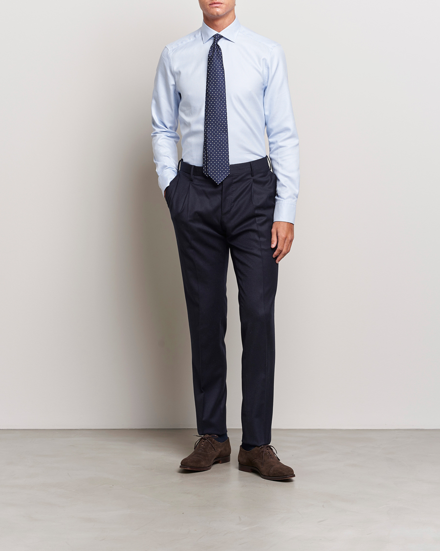 Uomini | Camicie | Stenströms | Slimline Micro Structure Cut Away Shirt Light Blue