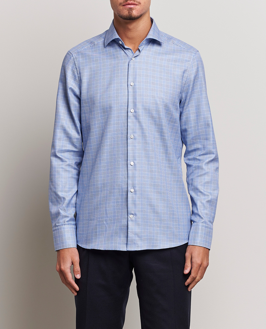 Uomini | Camicie | Stenströms | Slimline Checked Cut Away Shirt Blue