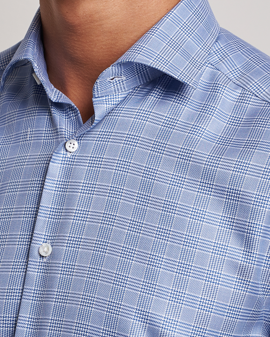 Uomini | Camicie | Stenströms | Slimline Checked Cut Away Shirt Blue