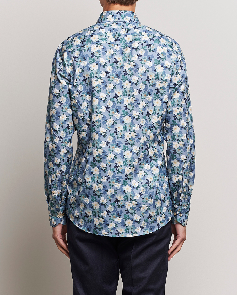 Uomini | Camicie | Stenströms | Slimline Printed Flower Cut Away Shirt Blue