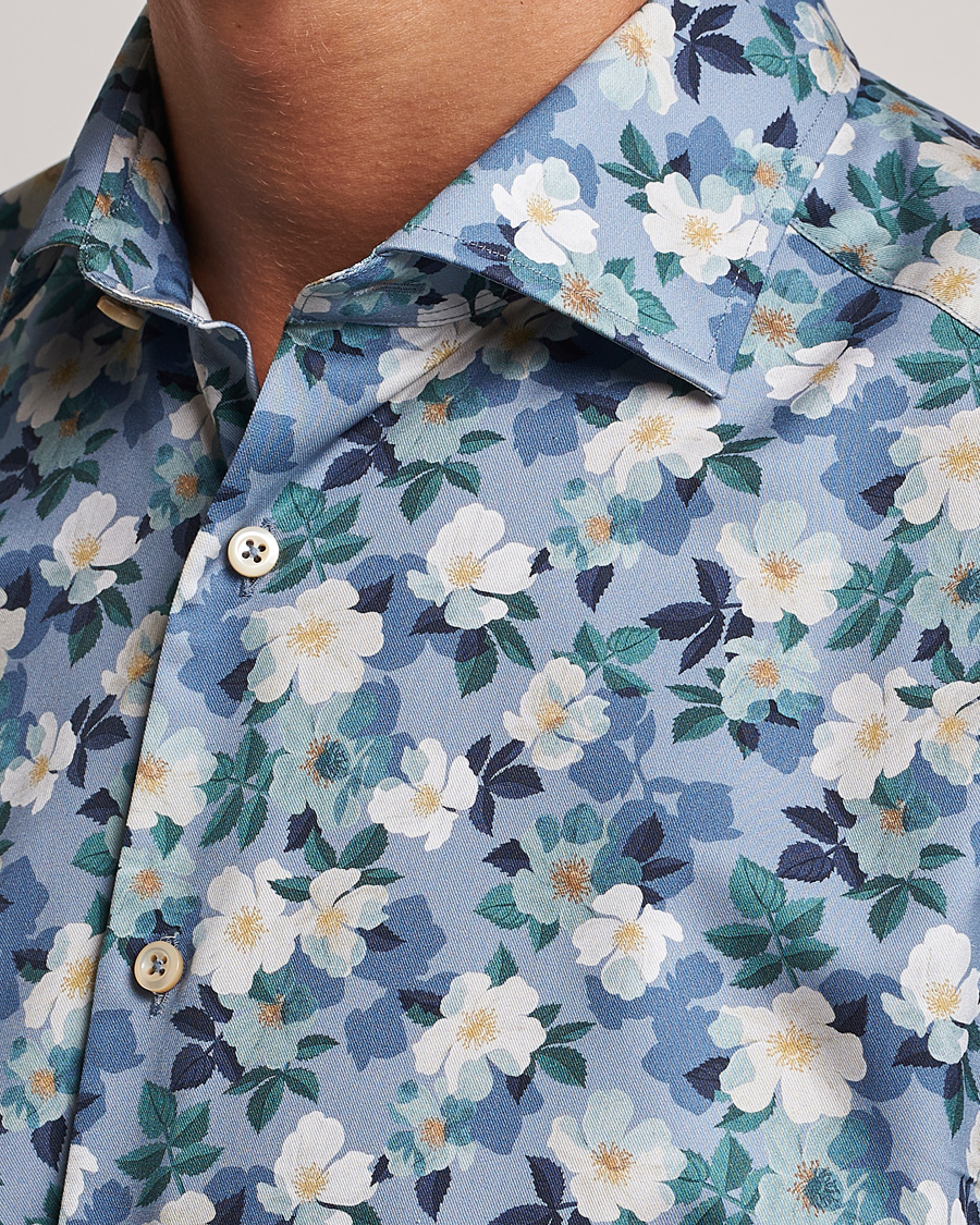 Uomini | Camicie | Stenströms | Slimline Printed Flower Cut Away Shirt Blue