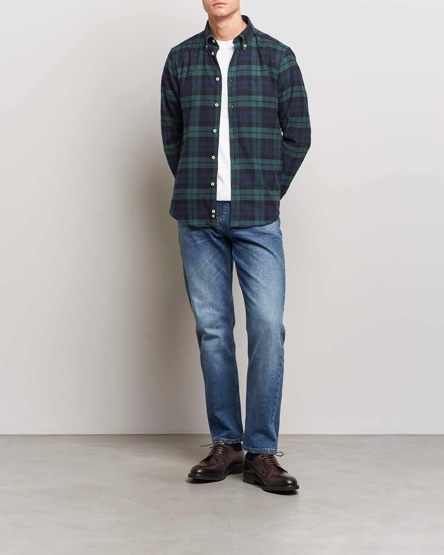 Uomini | Camicie | Morris | Brushed Tartan Shirt Navy