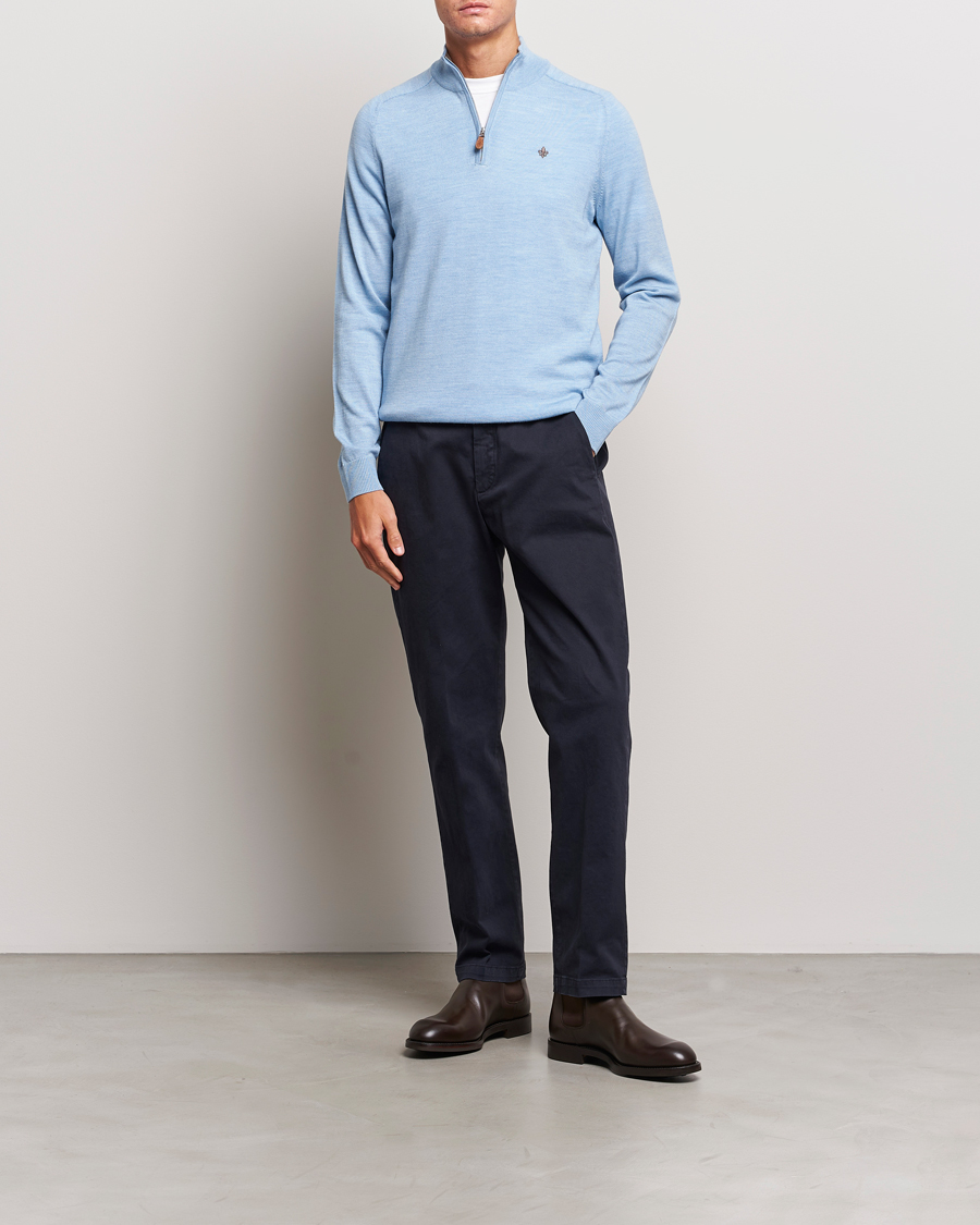 Uomini | Maglieria | Morris | John Merino Half Zip Light Blue