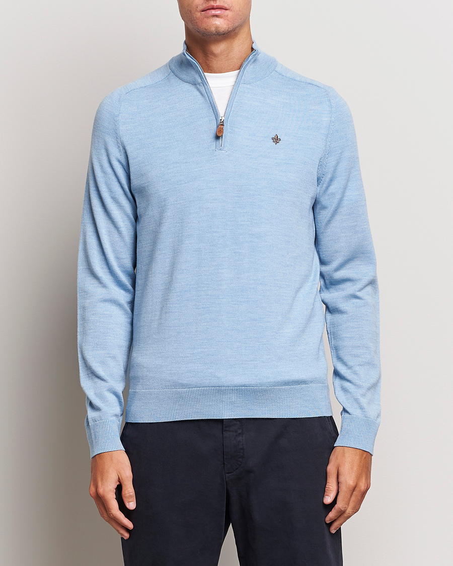 Uomini | Maglieria | Morris | John Merino Half Zip Light Blue