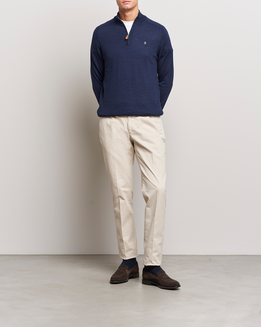 Uomini | Maglieria | Morris | John Merino Half Zip Blue